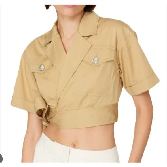 Derek Lam Utility Wrap Short Sleeve Crop Top Khaki Size 36 (X-Small) - Picture 1 of 10